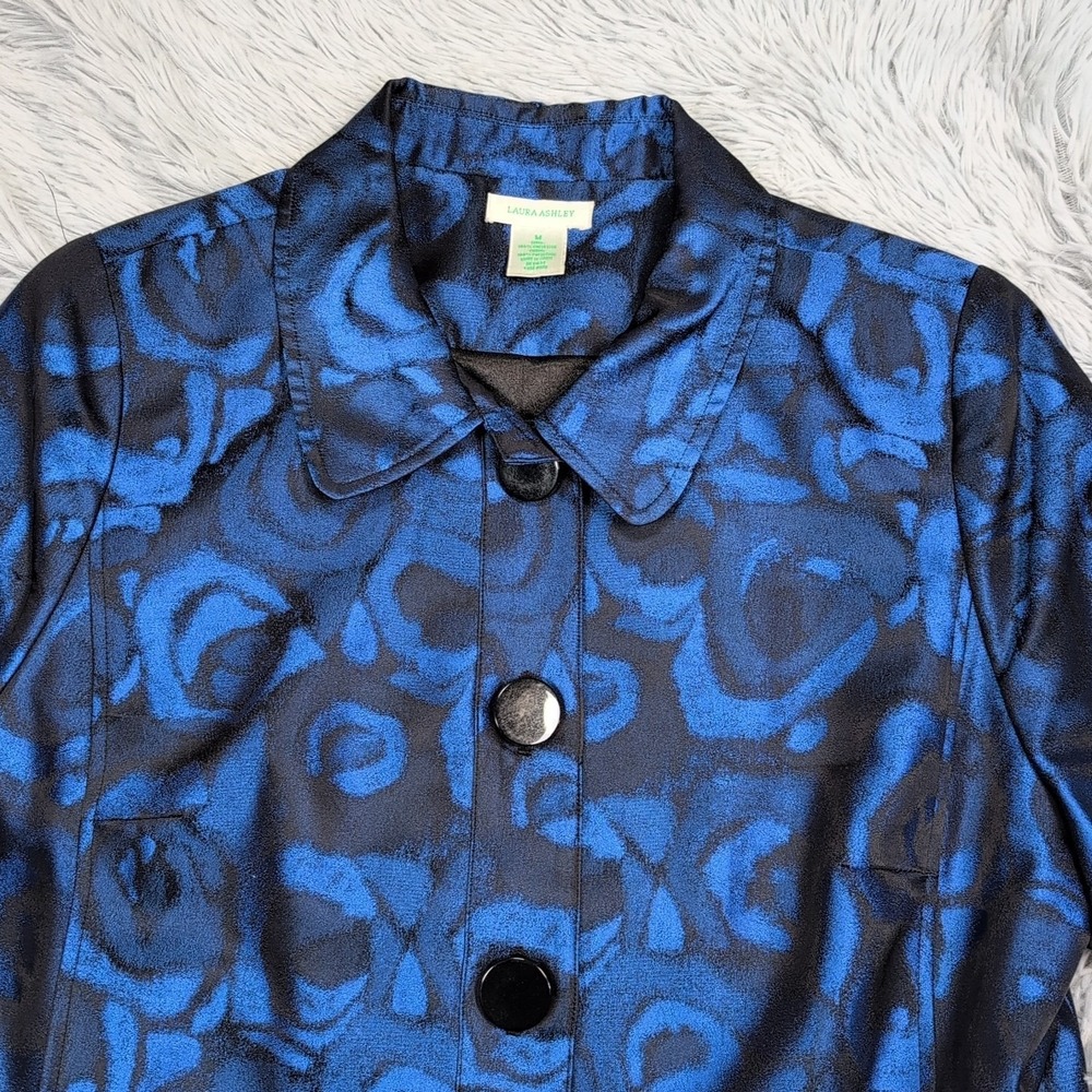 Laura Ashley Jacket Womens M Blue Coat Button Up Casual Comfy Preppy Pockets - Picture 9 of 11